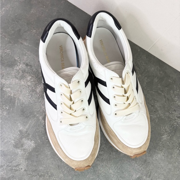Veronica beard Valentina sneaker white black tan leather suede size 9.5 - Picture 5 of 11